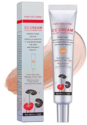 Color Correcting CC Cream with Centella Asiatica Full-Coverage Foundation with SPF 25, Even Skin Tone Makeup and Skin Care, Long Lasting and Hydrating color changing foundation Concealer, Dark 45ml