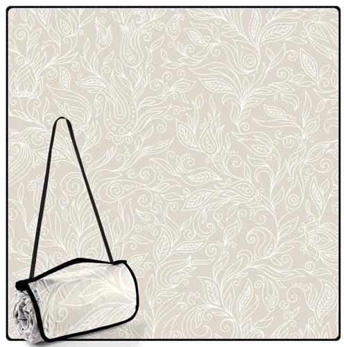 DEWUR Picknickdecke wasserdicht waschbar, Stranddecke Sandfrei XXL Campingdecke Strandmatte isoliert mit Alu wasserdichter Unterseite Blätter (Khaki, 200x200cm)