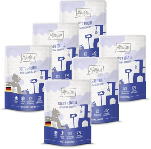 MjAMjAM - Nourriture humide premium pour chats - Quetschie - exquise truite au poulet juteux, paquet de 6 (6x300g), sans céréales