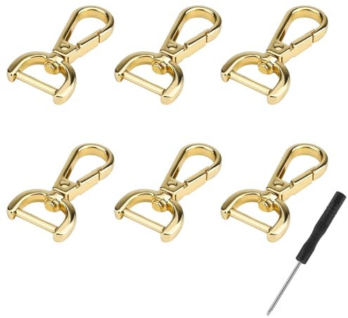 QZKJQDD Lot de 6 mousquetons avec articulation pivotante, mousqueton doré, avec tournevis mousqueton doré, convient pour sacs à bandoulière, sacs de transport, accessoires de bricolage avec bretelles