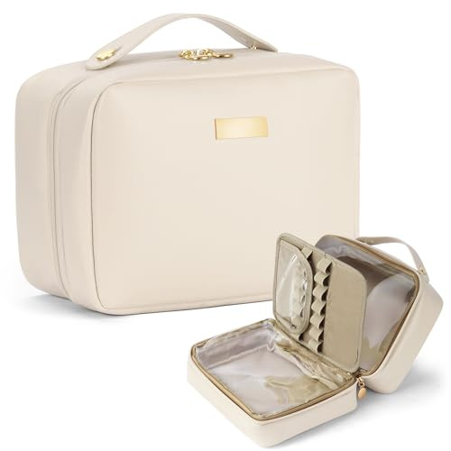 Aucuu Beauty Case, Pochette Trucchi, Borse da Toilette Impermeabile in Pelle PU,Toiletry Make Up Bag, con Scomparti per Pennelli Rimovibili, Organizer per Cosmetici per Donne e Ragazze
