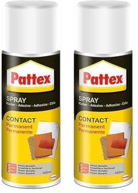 Pattex Contact Spray, cola de contacto permanente, pegamento spray de base disolvente, pegamento fuerte para trabajos de bricolaje y reparación, 1 bote x 400 ml (Paquete de 2)