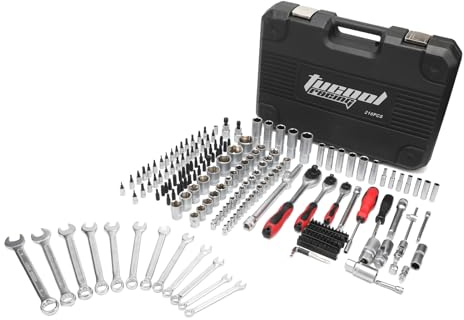 Tucool - Set di 216 chiavi a bussola CR-V trattate termicamente, attacco da 1/4 e 3/8, cricchetto a sgancio rapido a 72 denti, strumenti professionali per riparazioni automobilistiche per meccanici