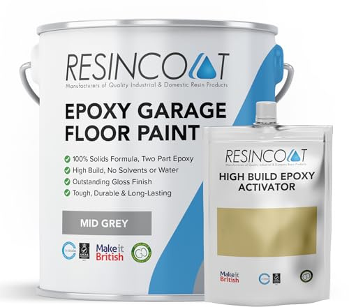 Resincoat Epoxy Garage Floor Paint – 2-Part Resin Coating for Concrete Floors – 4x Thicker & Longer Lasting Than Standard Paint – High Gloss Finish – Easy to Mix & Apply – Made in the UK (Mid Grey)