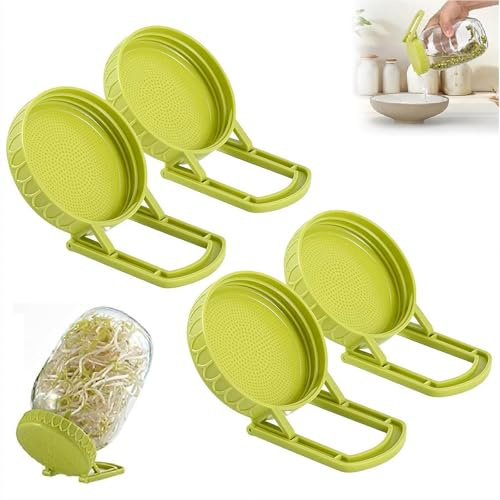 Sprouting Lids with Stand, BPA Free Plastic Sprout Maker Kit for Wide Mouth Mason Jars, Easy Seed Germination, Bean Sprouts Grow Kit for Broccoli Beans Alfalfa Plants Vegetables Indoor Use Broccoli