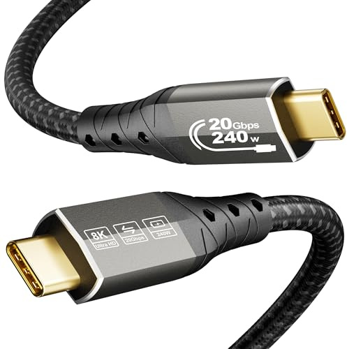 ZIKNYDO Cavo USB C 1m, USB C 3.2 trasferimento dati 20Gbps, uscita video 8K@30Hz, 4K@60Hz/ 144Hz, ricarica rapida da 240W, Cavo USB Type C per Thunderbolt 4, iPhone 16, MacBook Pro, iPad Pro, Dell XPS