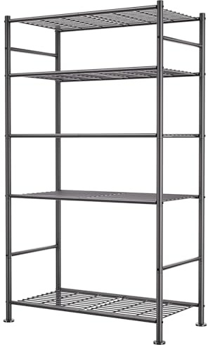 BolDuck 5 Tier Shelf Organizer Rack, Metal Shelving Unit with Adjustable Leveling Feet, Space-Saving Storage Shelves for Garage Closet Laundry Bathroom Kitchen Pantry, 33.07”Wx12.6”Dx72.04”H,Black