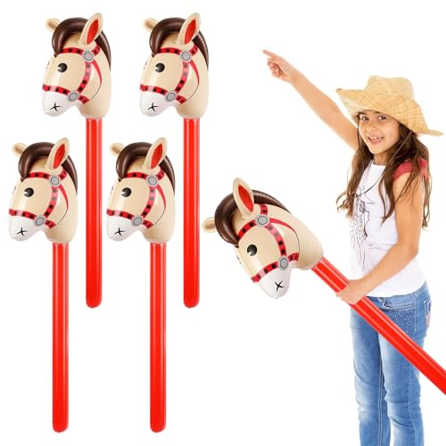 Vunanvu 4 Pezzi Bastone Gonfiabile per Cavallo Cavallo Bastone Gonfiabile Palloncini a Forma di Testa di Cavall o Giocattoli con Testa di Cavall o per Feste a Tema Compleanni Natale