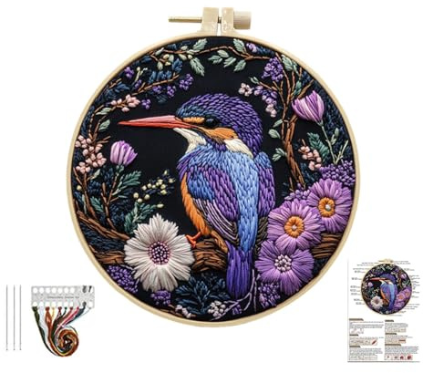 BAGUBDR Embroidery Kit,Punch Needle Kit,Kingfisher Embroidery Kits,Complete Beginner Set, Includes Pre Printed Fabric, Bright Threads and Simple Instructions