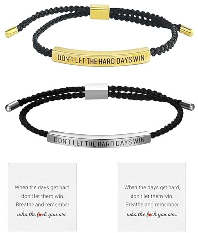 ENAESLOT 2 PCS DONT LET THE HARD DAYS WIN BRACELET,Adjustable Handmade Hand Braided Girls Bracelets,Strength Bracelets Engraved Bracelets For Womens Mens Friends Families