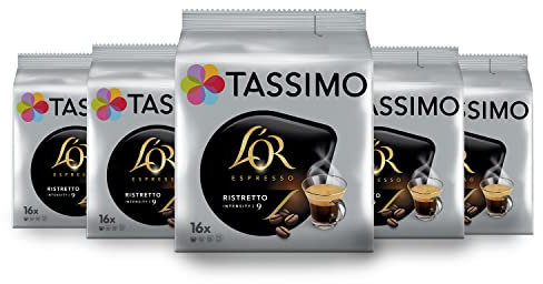 Tassimo, 80 Ristretto L'OR Espresso Coffee Pods, Compatible with TASSIMO Machines, 80 Coffees, Full-bodied and Powerful, 5 Packs of 16 Pods (Packaging May Vary)