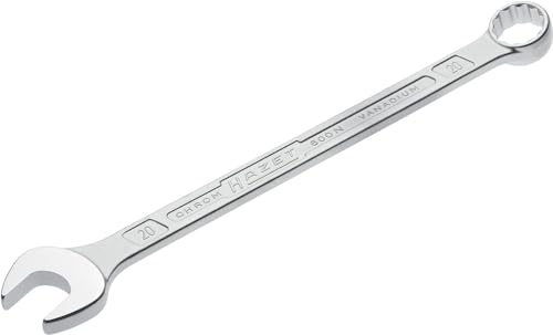 HAZET: Ring-Maulschlüssel 600N-20 verchromt I Ringschlüsselkopf 15 Grad abgewinkelt - Abtrieb: Außen Doppel-Sechskant, Schlüsselweite: 20 mm, Schaft mit extra stabilem HAZET Doppel-T-Profil