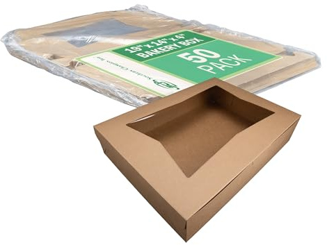 Southern Champion Tray 23133K Kraft Paperboard Lock Corner Window Bakery Box, 19 Length x 14 Width x 4 Height, Natural (Case of 50)