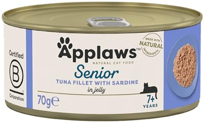 Applaws Natural Aliment Humide pour Chats Seniors, Filet de Thon avec Sardine en Gelée - Pack de 24 x 70g Boîtes