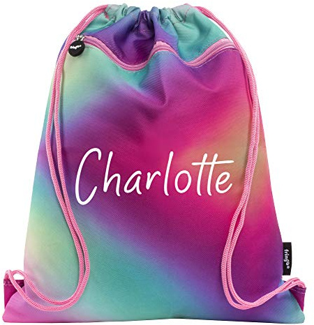 Fringoo Personalised Kids Drawstring Bag with Zipped Pocket PE Bag Swimming Football Gym School Bag for Boys Girls (Pastels)