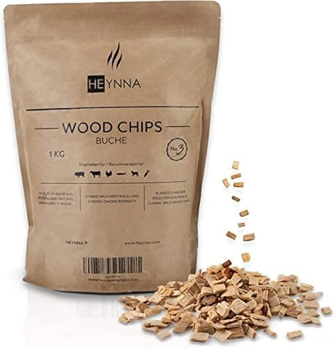 HEYNNA® Virutas para Ahumar de Nogal Americano - Bolsa de 1Kg / virutas ahumar Barbacoa/Ahumador de Alimentos 100% Madera de Nogal Americano/virutas de Madera para ahumar para un Ahumado Intenso