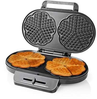 Gofrera – 2 x 5 Heart shaped waffles – 12 cm – 1200 W – Control automático de temperatura – Plástico/Metal