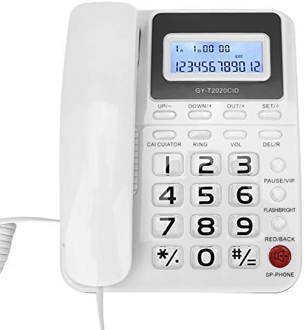 ASHATA Teléfono con Cable, Altavoz, Pantalla de identificación de Llamadas, calculadora, Botones Grandes, Modo silencioso, Interfaz Dual, Rojo/Negro/Blanco (Blanco)