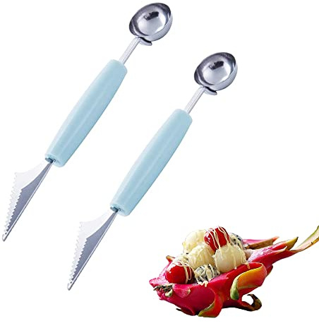 Melon Baller, 2Pcs Double-Headed Fruit Carving Cutter Knife Cookie Scoop Fruit Decoration Tool Stainless Steel DIY Cutting Scooping Round Melon Scoop for Watermelon,Cantaloupe,Fruits,Sorbet,Ice Cream