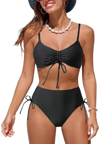 NLAND Mujer Conjunto de Bikini Push Up Establece Retro Empuja hacia Arriba con Acolchadas Traje de baño Dos Piezas Ropa de Playa(Negro,S)