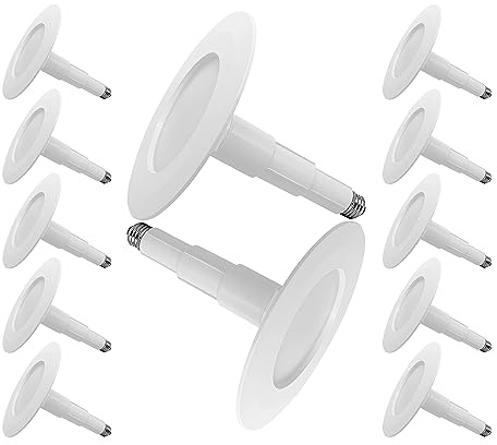 Jolux 12-Pack 5/6 Retrofit LED Recessed Lighting,12W=60W,5000K Daylight,800 Lumens,Dimmable Can Lights,Damp Rated,Simple Installation Adjustable Retrofit Downlight,ETL,Bevel Trim