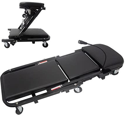 Plegable Taller de Garaje Asiento de Rodillo, Asiento Rodante 360 Grados de Rotación Taburete Bajo, con la Rueda de la Silla de Cuero de la PU Universal Giratoria, Acolchada Mecánica Creeper Taburete