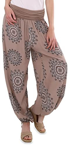 Malito - Pantalones Harem Damas algodón Estampado Oriental - Pantalones Hippie cómodo para la Playa y Todos los días - Aladdin Pantalones/Bombachos para Las Mujeres 7197 Fango