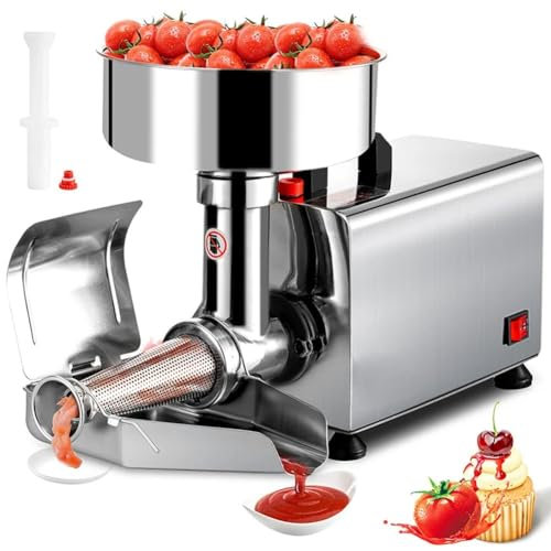 DINGK Machine à passoire à tomates, Presse-Fruits électrique 370 W, fraiseuse Commerciale à tomates, Moulin à Aliments et Machine à Sauce en Acier Inoxydable, for Fruits, légumes et Confiture