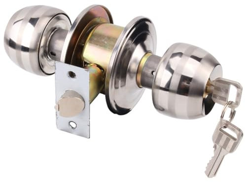 Ruspela Set di pomelli per porta d'ingresso con chiave, set di pomelli rotondi per porta a sfera in acciaio inox, serratura per porta con chiavi, per camera da letto e bagno