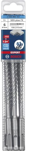 Bosch Hammerbohrer SDS plus 7X - Länge 265mm, Bohrer für Beton - Betonbohrer 6mm mit 4-Schneiden, Hartmetall - 10 Stück
