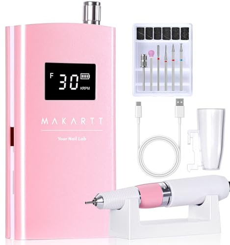 Makartt Portable Nail Drill for Beginner & Nail Tech: 30000RPM E-File, Pink