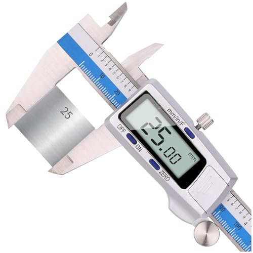Calibre digital, calibradores de acero inoxidable 150 mm con gran pantalla LCD micrómetro digital profesional para medición externa, interna, profundidad y de paso