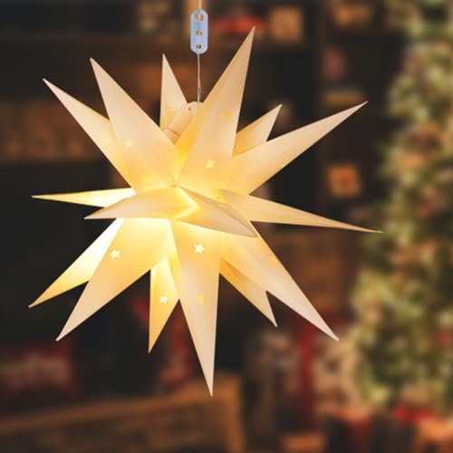 Étoile Lumineuse de Noël 3D,45cm Étoiles Noël Intérieur LED,Étoile de Sapin de Noel Blanches Suspendre,Décoration de Noel à Suspendre Étoiles Pliables