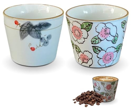 Tianher Tazas de Café Espresso, 2x200ml Tazas para Espresso de Cerámica sin asa,para espresso,moca,macchiato,latte,té, Regalo para mujeres hombres