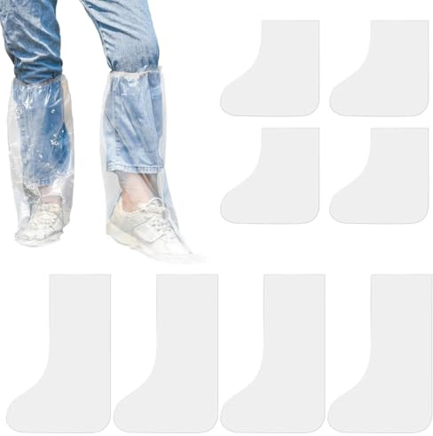 8 Surchaussures jetables imperméables, Plastique transparent antidérapant, Étanches, antidérapantes et résistantes à la déchirure (4 longues et 4 courtes)