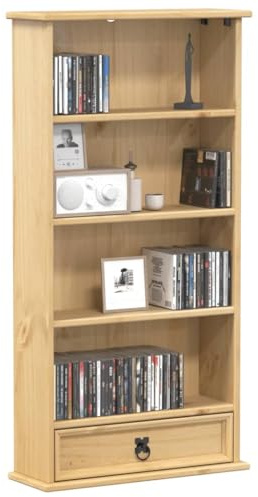 Gecheer Corona CD-hållare 52 x 17,5 x 103 cm i massivt trä, CD-dörr, bokhylla, hylla CD-hållare, DVD, lagring, bokhylla, kubik, CD-dörr, avdelningsbibliotek, P4002781
