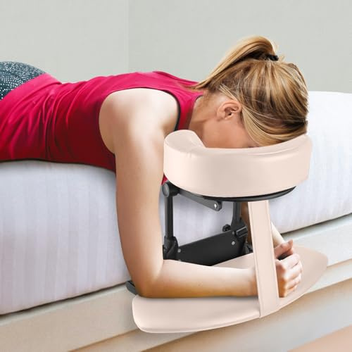 EBANKU Kit per massaggi per materasso, poggiatesta regolabile, cuscino per lettino da massaggio, cuscino a faccia in giù con bracciolo per lettino da massaggio, per letto a casa (crema)