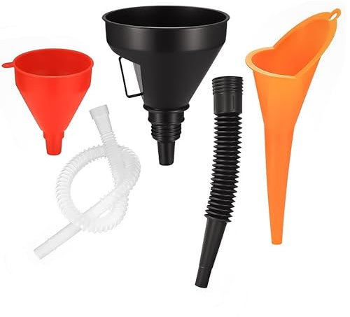 3 Stück Einfülltrichter Set, rechtwinkliges flexibles Kunststoff Trichter Set, Universal Auto Benzin Kraftstoff Trichter mit abnehmbarem Auslauf und langen Trichtern Auto Motorrad Rot/Orange/Schwarz