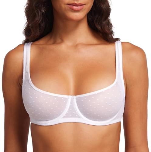 DOBREVA Sujetador Balconette con Aros para Mujer | sin Relleno, Transparente, Tallas Grandes Tirantes