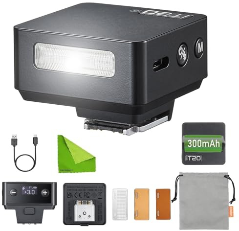 Godox iT20 C Camera Flash pour Canon, 45g Ultra-Compact, M/TTL, Filtres de Couleur Magnétique, 700+ Flashs, Recyclage 1,5s et Contrôle de Puissance Précis(Noir)