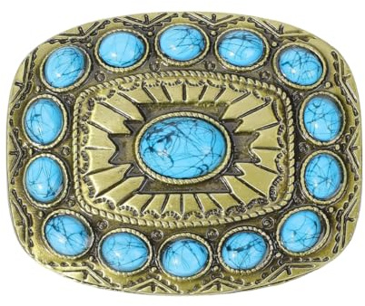 BEAMARKER Hebilla de Cinturón Vintage Estilo Western Rectangular, Color Azul Turquesa, Estilo Campestre, Estilo Bohemio, para Hombres, Mujeres, Vaqueros, Vestidos, Faldas, Adornos para Ropa, Atue