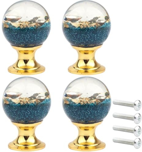 ZESLIV Lot de 4 boutons de meuble en cristal acrylique - Boutons de porte de tiroir - Boutons de porte d'armoire - Boutons de meuble pour chambre d'enfant - Bleu
