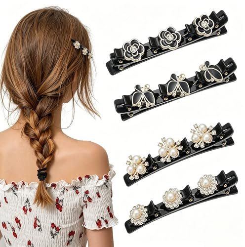 MUNTE 4 Pièces Double Couche Barrette Cheveux, Hair Clip avec 3 Petits Clips, Pinces à Cheveux Tressées, Convient pour un Usage Quotidien, Des Fêtes, Des Mariages