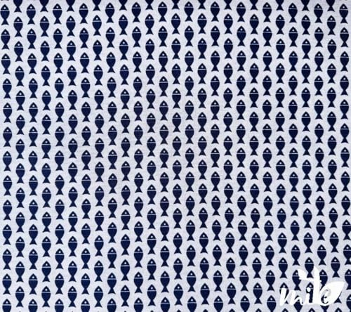 Tela Loneta por Metro – 280 cm de Ancho – Varias medidas (0,5m/1m/3m) y diseños – Ideal para Tapicería, Cojines, Manualidades y Decoración (Peces azul, 100cm x 280cm)