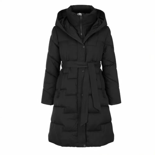 YCBMINGCAN Manteau d'hiver long pour femme avec ceinture, manteau matelassé doublé avec capuche pour femme, veste d'hiver longue chaude et aspect doudoune, parka épaisse avec ceinture à nouer, pour