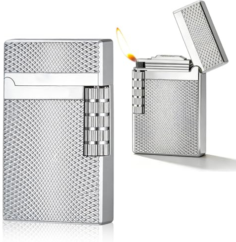Encendedor clásico retro hinchable a prueba de viento, mechero vintage con rueda lateral, encendedor de metal con llama suave para hombres y regalo para