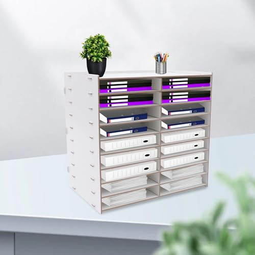 Étagère à documents 9 couches, grande capacité, en panneau de fibres, étagère de bureau A4 debout avec 18 compartiments et couche supérieure résistante à la poussière, pour dossiers, magazines et