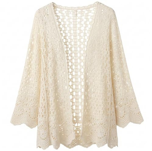 Cárdigan de Ganchillo para Mujer - Cárdigan Frontal Abierto de Punto Hueco Elegante, suéter de Playa Ligero para Verano, Blanco, suéteres de Playa para Mujer, Ganchillo