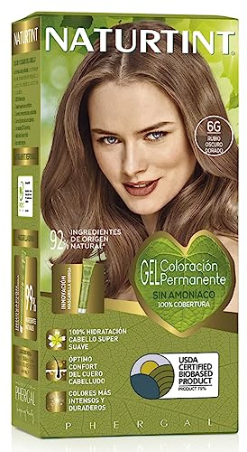 NATURTINT Biobased, Coloración Permanente Sin Amoniaco, 100% Cobertura de Canas, Tinte para el Cabello con Ingredientes Naturales, Color Intenso, Natural y Duradero, 6G Rubio Oscuro Dorado, 170ml