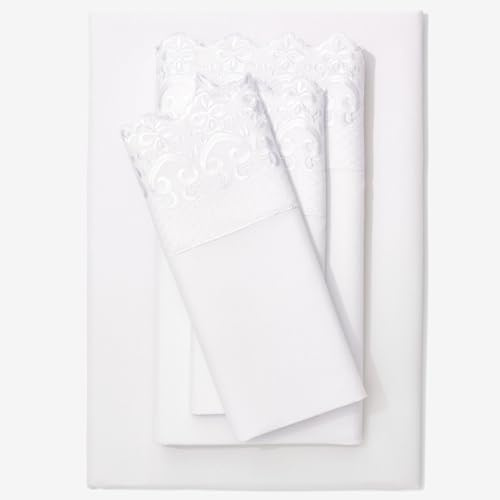 BrylaneHome Hotel Embroidery Sheet Set - Queen, White